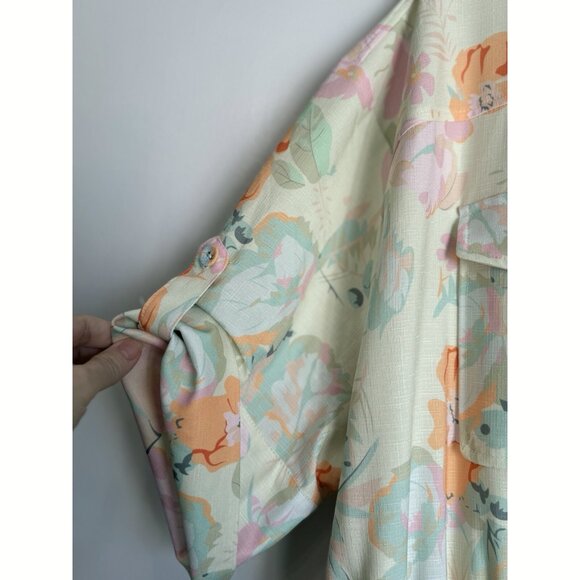 L'Atiste Floral Utility Jogger Jumpsuit Sz 2X Roll Tab Sleeve Cottagecore Casual - Picture 6 of 13